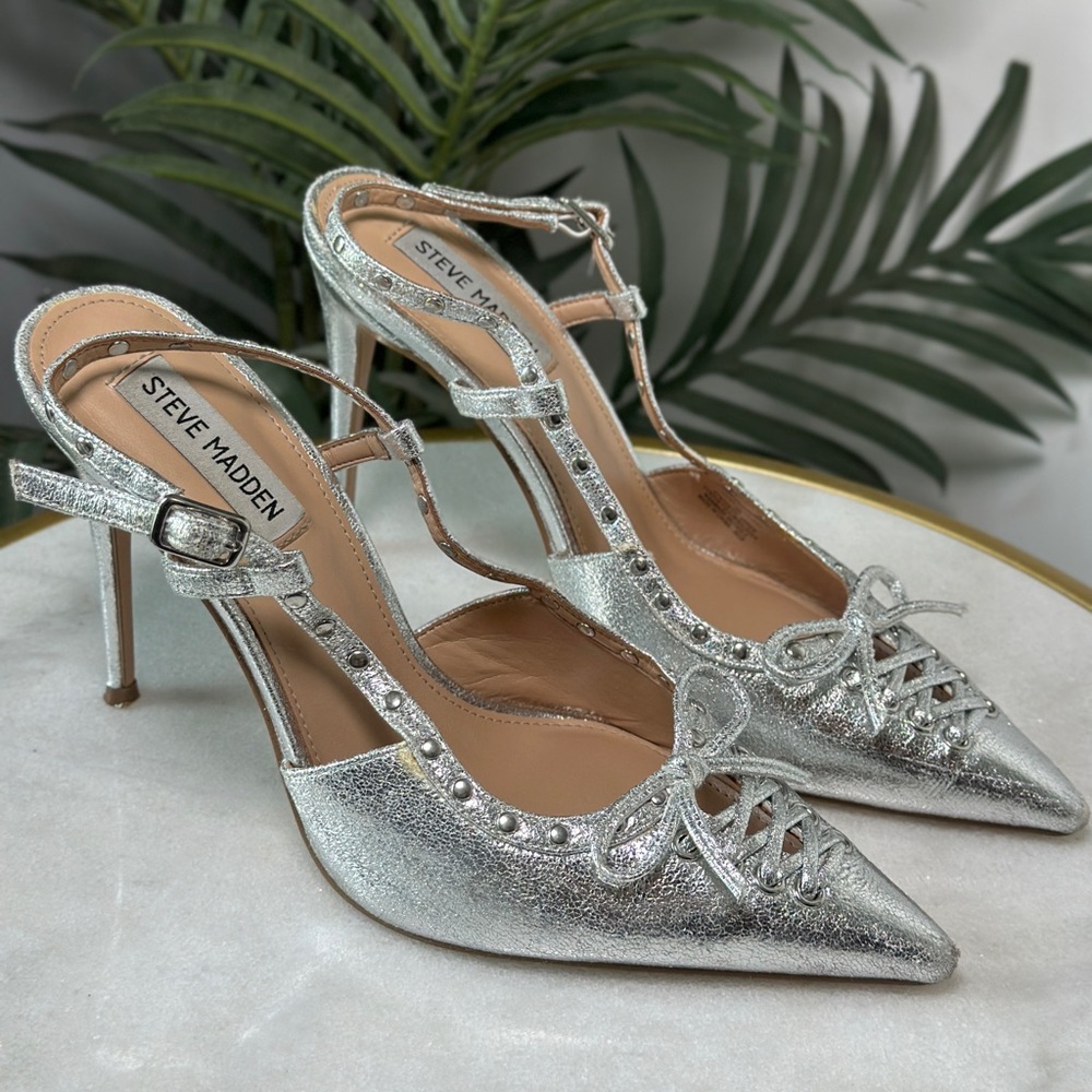 Steve Madden Women’s Silver Vivant Stiletto Corset Heels size 9 - Picture 2 of 9